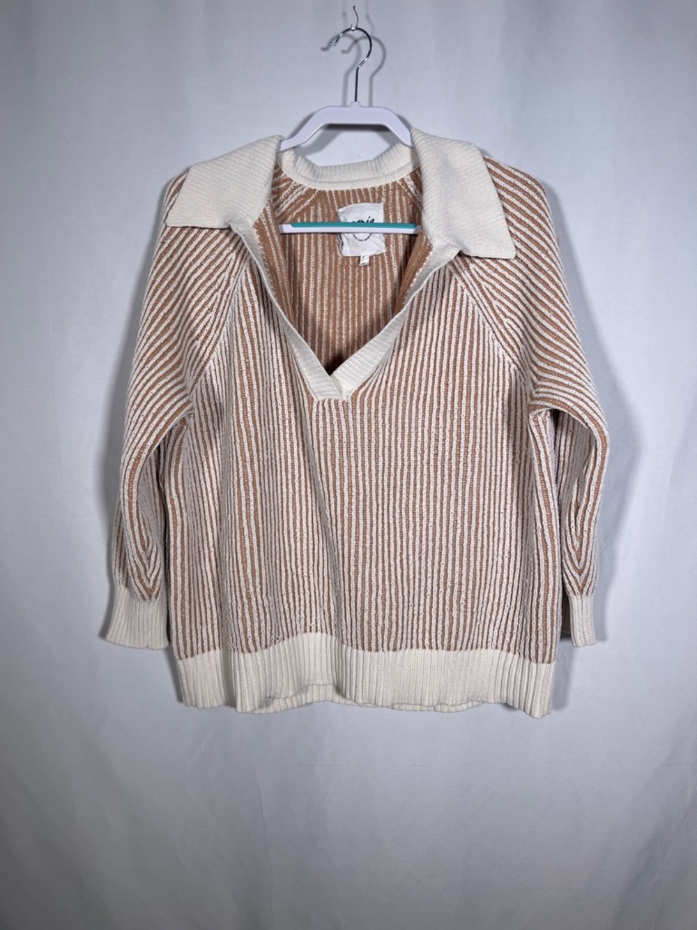 AERIE WOMENS SUGAR RUSH CHENILLE V NECK SWEATER WHITE TAN LARGE - Picture 2 of 6